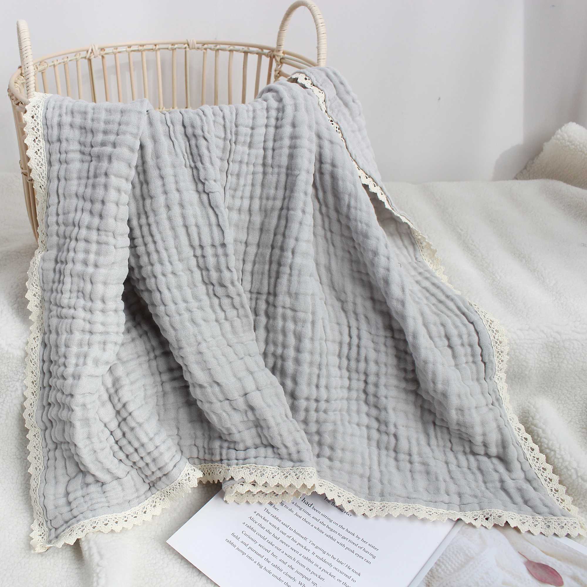 Baby Swaddle Blanket Cotton Bath Towel Six Layers Gauze Lace Swaddle Wrap for Newborn Blanket Baby Items Y240815