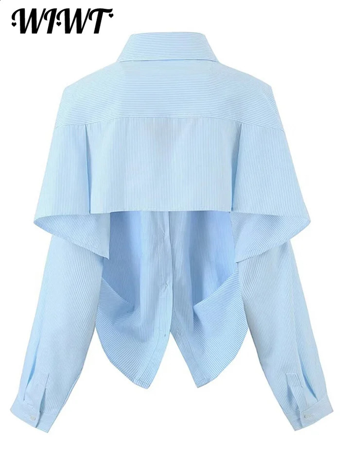 Fashion Turn-down Collar Striped Shirt Women Spring Loose Single Breasted Long-Sleeve Leaking Back Shirts Female Streetwear 240815