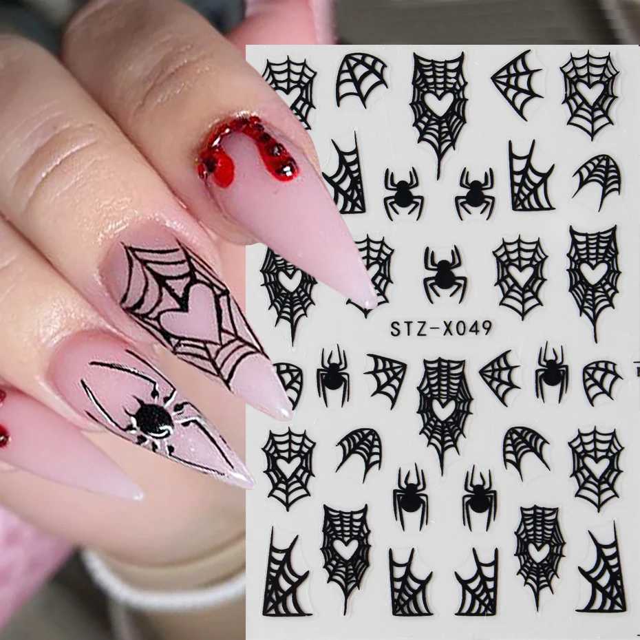 4pcs/Set Halloween Spider Web Nail Stickers Black Spider Design Slider Self-Adhesive Decal DIY Manicure Decoration Nail SuppliesXJ240814