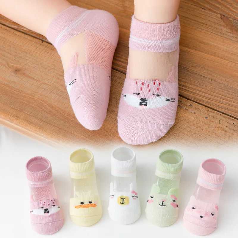 5 pairs/batch 0-5 Y childrens ultra-thin mesh socks for baby boys and girls in summer cute cotton breathable thin soft boat socks for children W240814