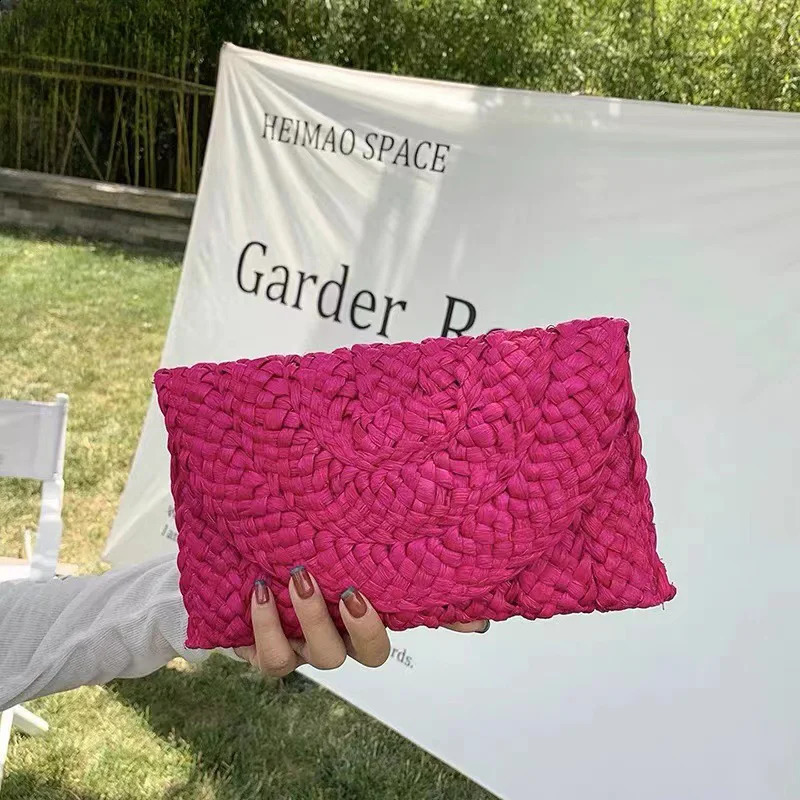 Fashionable Corn Husk Straw Bags Handwoven Women Clutch Envelope Handbag Long Purse For Female Summer Beach Bag bolsa 2024 240815Z