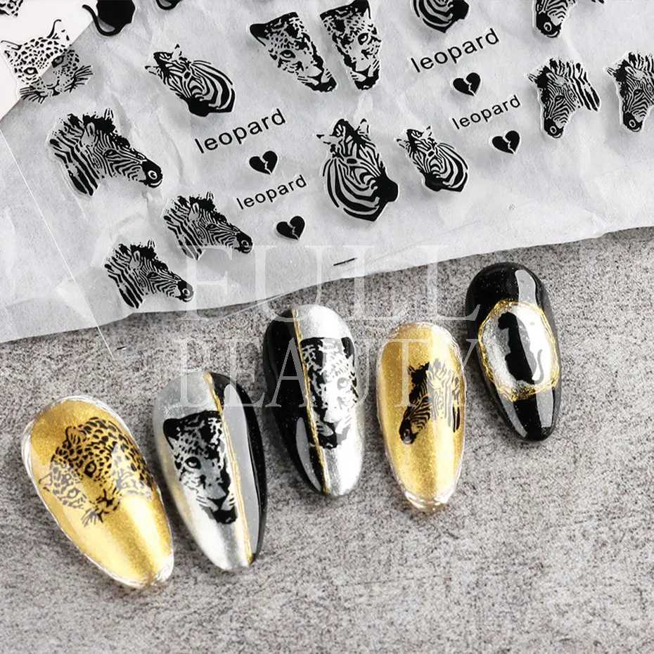 The Leopard Tiger Nails Stickers 3D Bronzing Rose Gold Black Zebra Wildlife Prints Manicure Sliders Nail Art Decoration #BTF-S08XJ240814