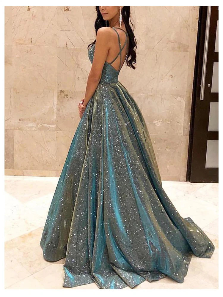 Elegant Lady Sequins Dresses Formal Occasion Women Waisted A-line Dress Sexy Backless Sleeveless Party Evening Dress 240815