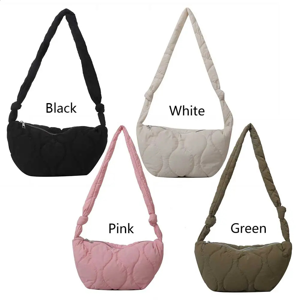 Female Pillow Shopper Bag Trendy Soft Down Cotton Underarm Solid Color Padded Tote Handbag Lightweight for Autumn and Winter 240821