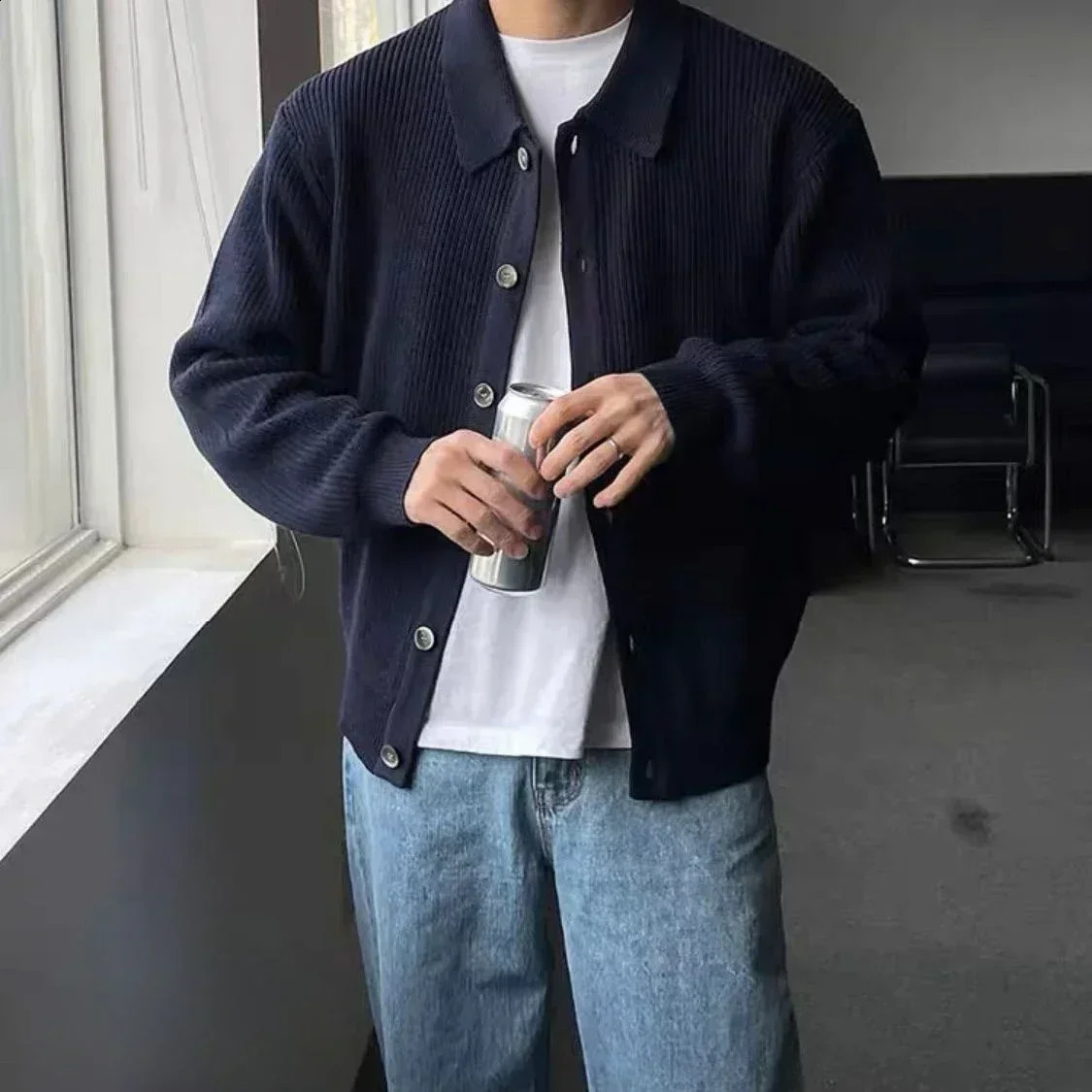 Knit Sweater Male Green Plain Business Solid Color Mens Clothing Cardigan Fashion 2024 Classic Korean Autumn Order Jumpers Mode 240814