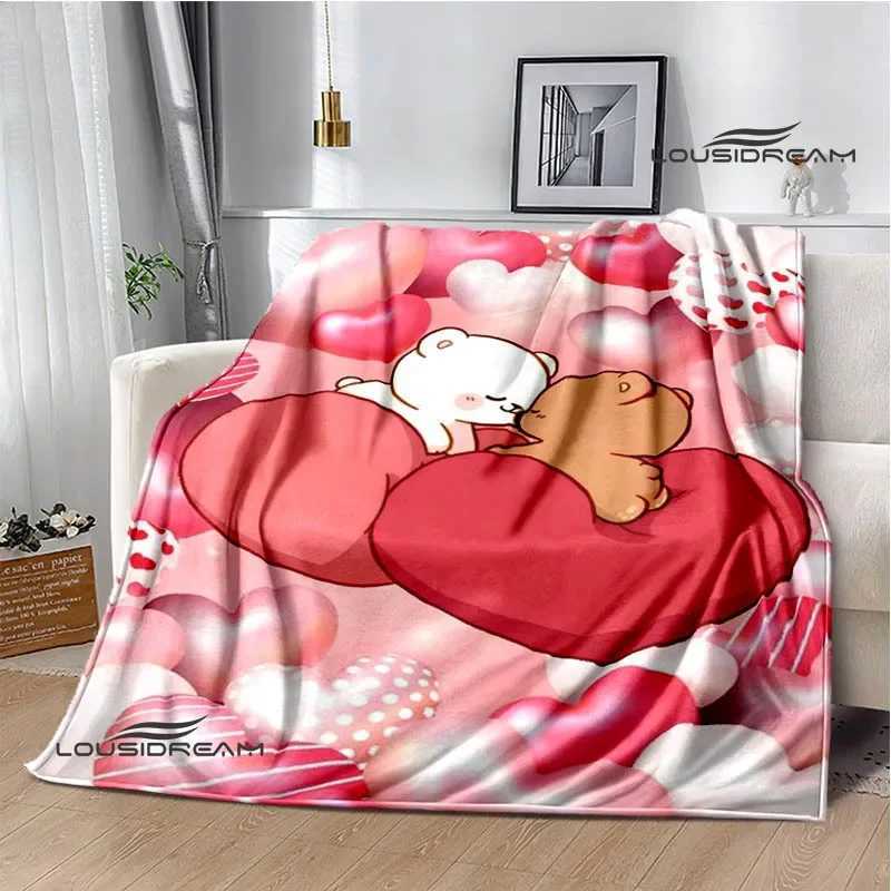 Cute cartoon bear printed blanket Warm Flannel Blankets Soft and Comfortable Home Travel Blanket bed linings Birthday Gift Y240815
