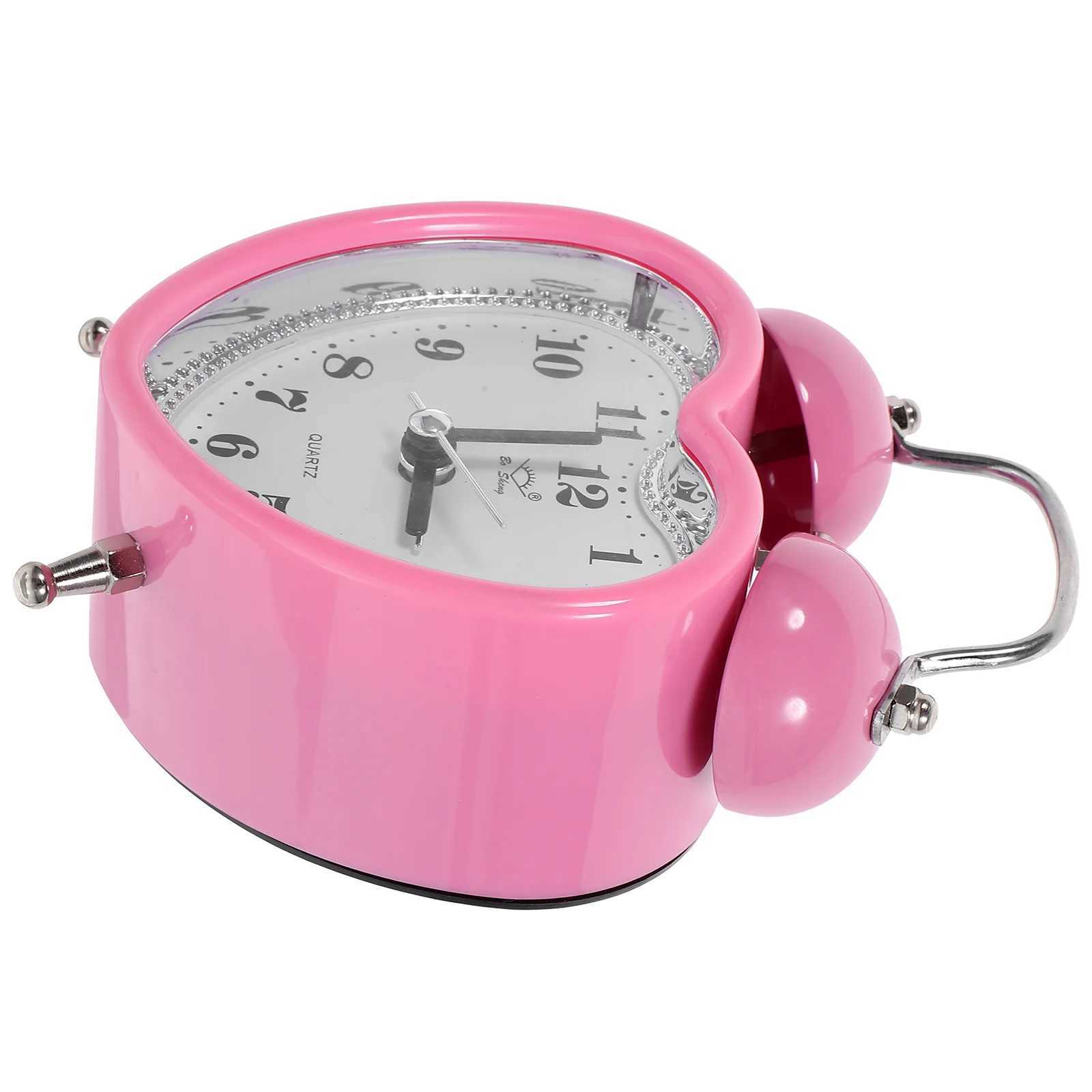 PVC Alarm Clock Heart Shape Bedside Table Silent Sweep Movement Operated Twin BellM240814