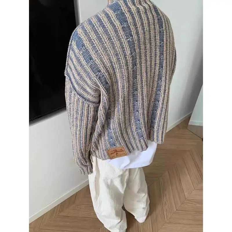 Striped Knitted Sweater For Men Korean Clothing Mens Winter Sweater Knitted Top Mens Winter Pullover 2024 NewXJ240814