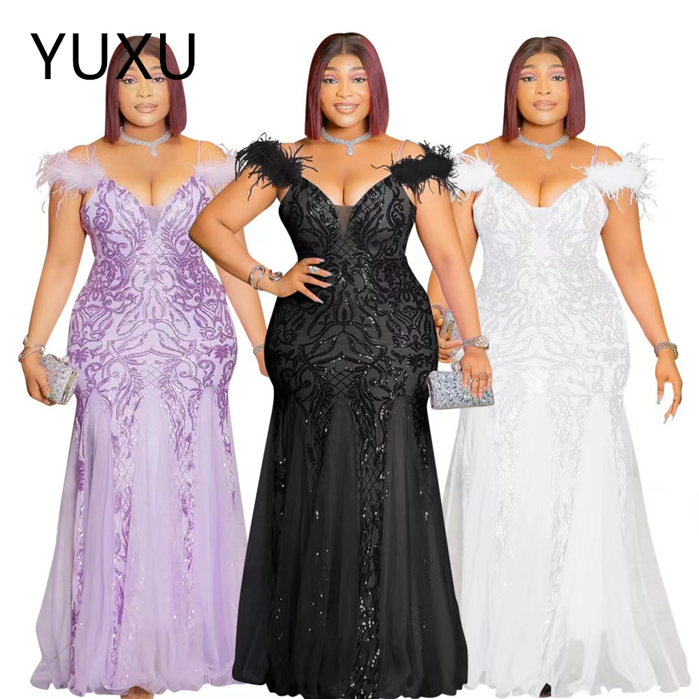 sequined Prom Dresses Party Evening Gown Formal Satin Custom Zipper Plus Size New Pleat Beaded Long feather Illusion Purple Zipper Lace Up Plus Size I