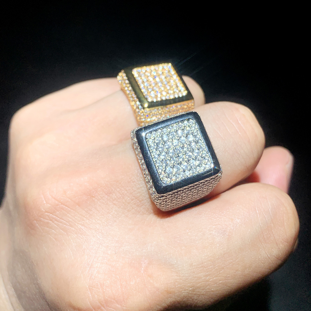 Men's Retro Square Wedding Ring with Premium Cubic Zirconia in White Gold