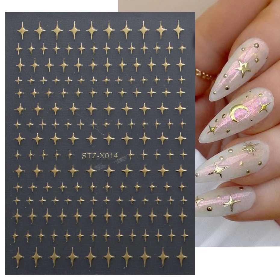 Silver Gold Star Nail Art Stickers Y2K Charms Self-Adhesive Sliders Laser White Chrome Gel Polish Decals Kawaii AccesoriesXJ240814