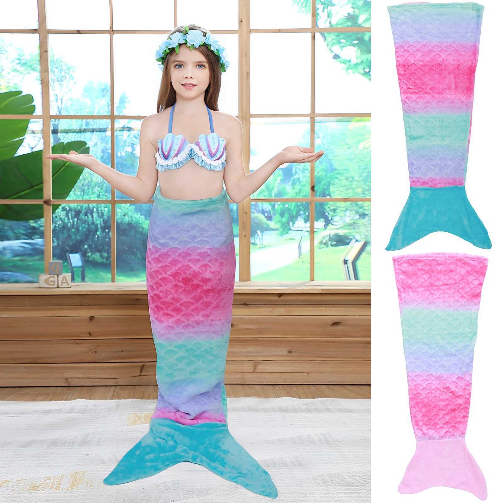 Flannel Mermaid Blanket Sleeping Blanket Adult Children Universal Mermaid Tail Blanket Children Sleeping Bag Shooting Props Y240815