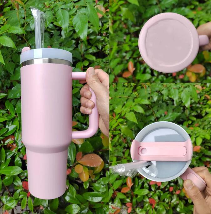 Ship From USA 40oz TUMBLER Pink Rose Blue Magnolia Mug Holiday Stainless Steel Tumbler with Silicone Handle Lid and Straw Cups Mugs Target water bottl