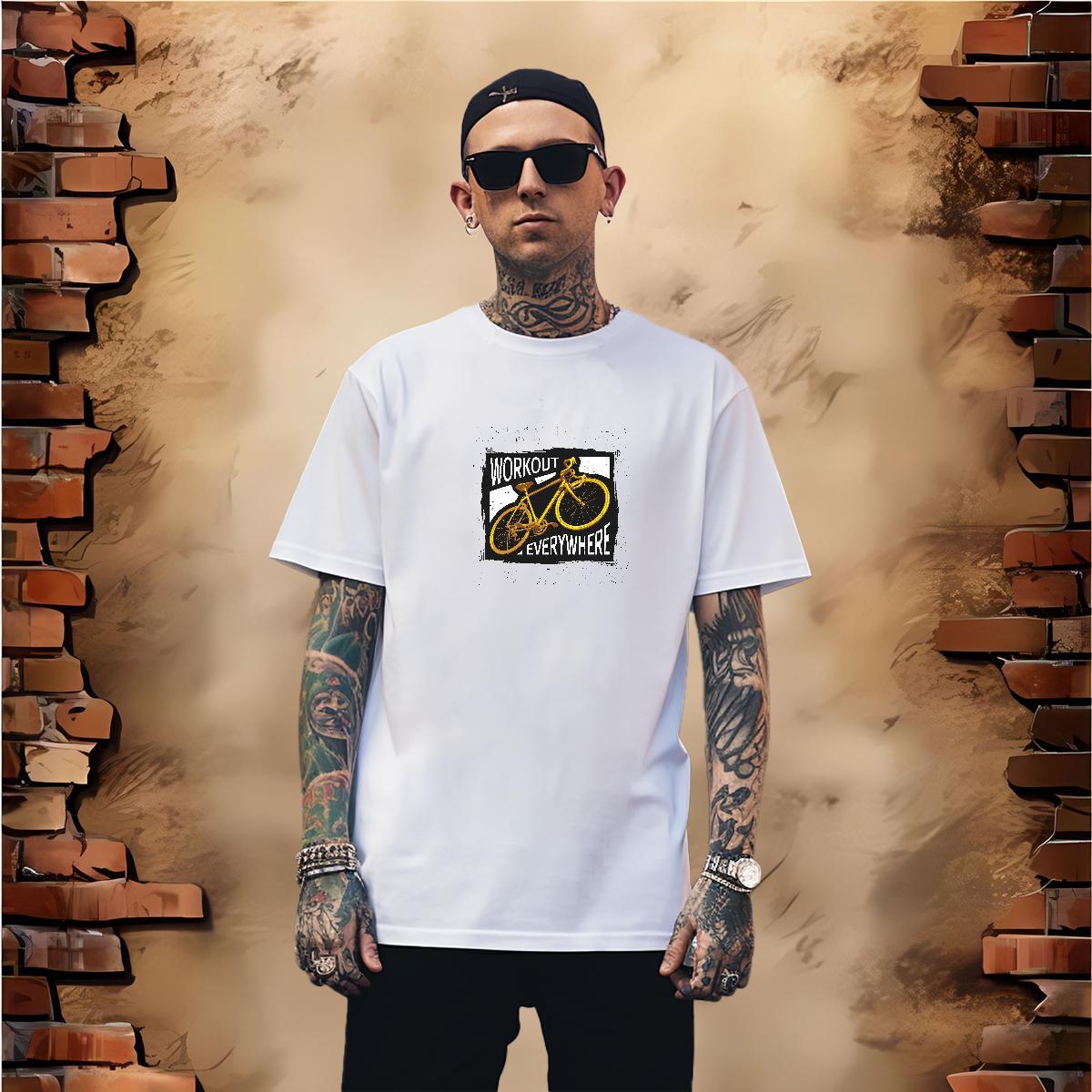 Loose bicycle T Shirt For Man Hip Hop Street Men Tshirts 100% Cotton 230g 2024 Breathable Crew Neck Plus Size Cartoon Tee Shirt