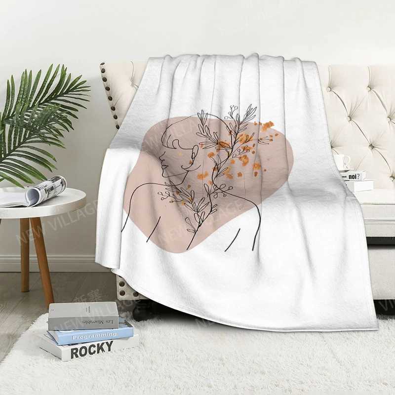 Home decoration plush Sofa blanket Morandi lines and flowers Bedspread on the bed fluffy soft blankets thick blanket for winte Y240815