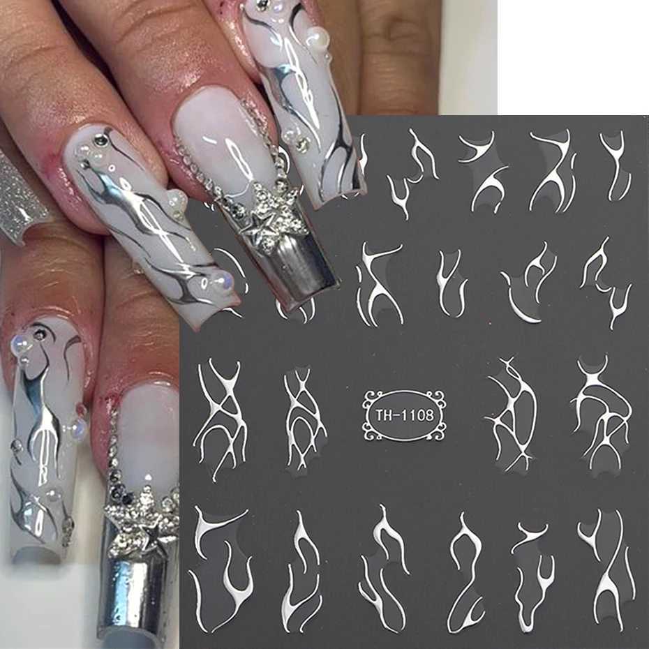 3D Metalic Line Nail Stickers Sliver Thorns Vine Curve Stripe Lines Tape Swirl Sliders Manicure Adhesive Nail Art DecalsXJ240814