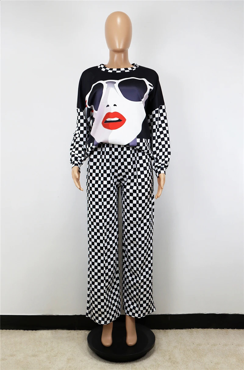 Super sized track suit womens twopiece pants set autumn clothing cartoon printed zipper sports shirt wide leg 240809