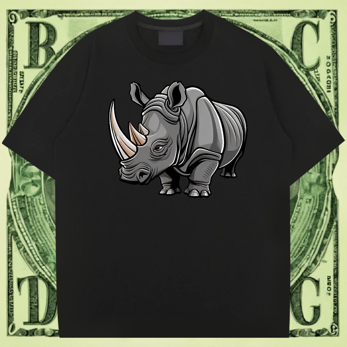 High Quality Men Clothes T-Shirt Beach 230g 100% Cotton Cartoon Print Breathable Crew Neck rhinoceros T Shirt For Man Free Shipping Tops Shirt
