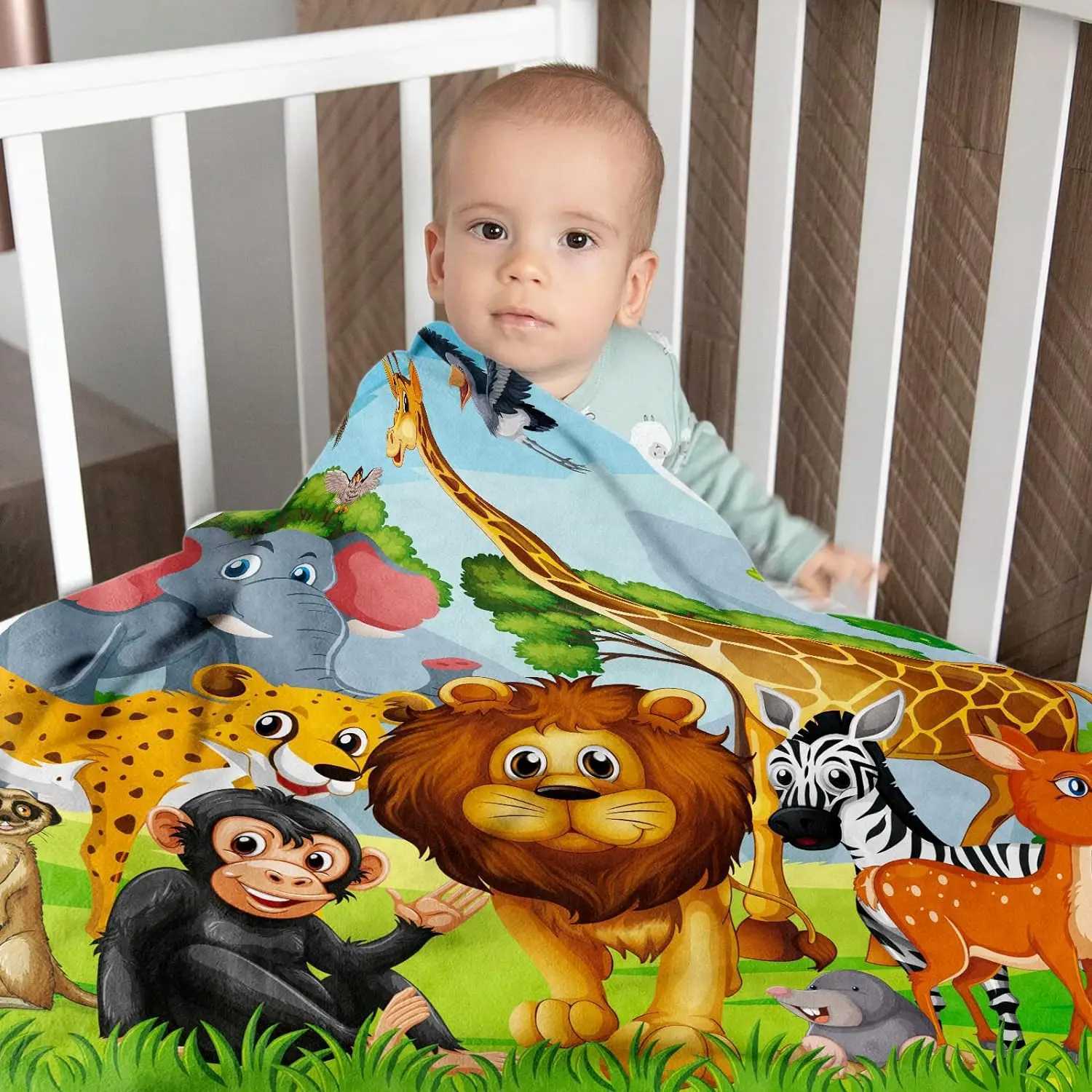 Jungle animal blanket jungle animal childrens wool blanket soft and comfortable flannel blanket giraffe elephant lion Y240815