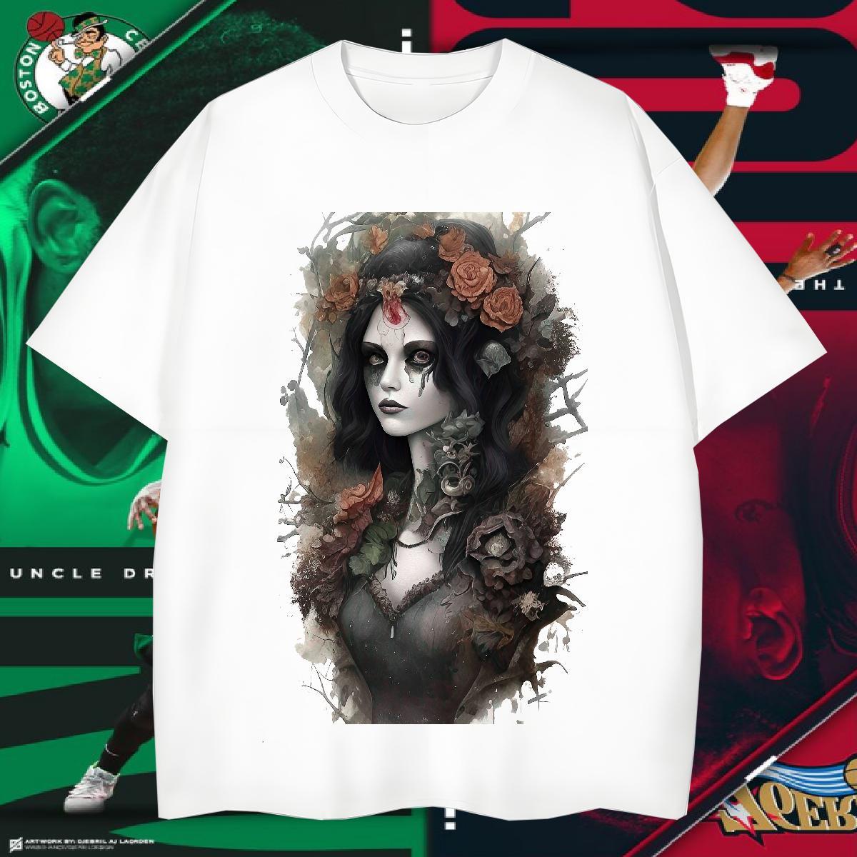 T Shirts Men 230g Cotton portrait Anime Printing Street Crew Neck Breathable Black White Couples T Shirts Free Shipping Loose Fit Clothings