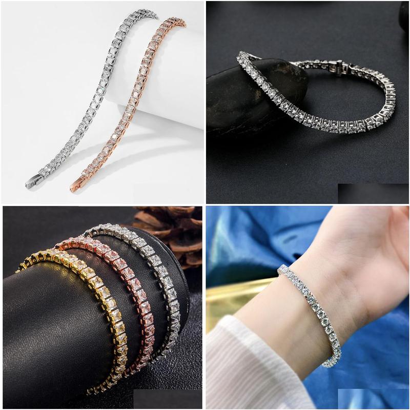 Pendant necklace Fl Moissan tennis bracelet certified 5mm luxury diamond bracelet pure silver color gold-plated men's Otp9N