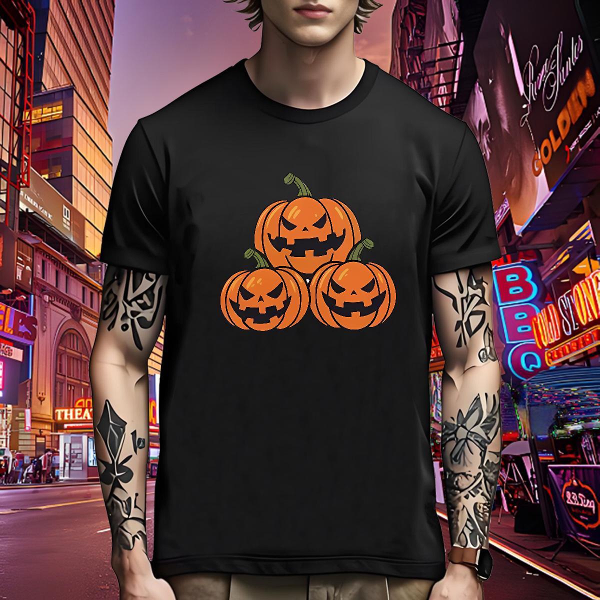 Comfortable T-Shirts for Men pumpkin Breathable Short Sleeve Casual Custom Print Plus Size 230g Pure Cotton Men Tees Classic Polos
