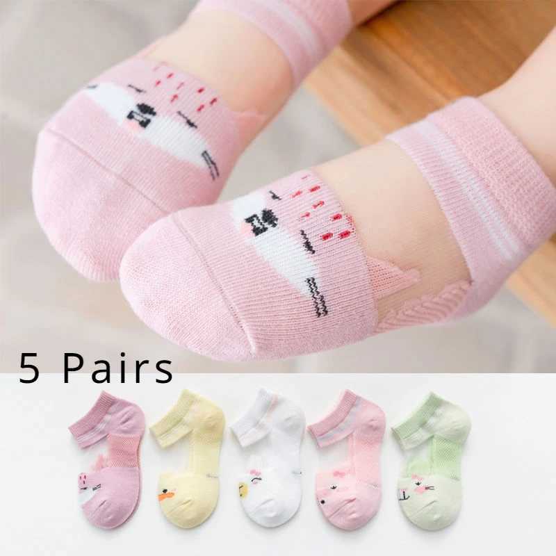 5 pairs of summer slim boys and girls cartoon cute fashion student children all lace mesh breathable socks W240814