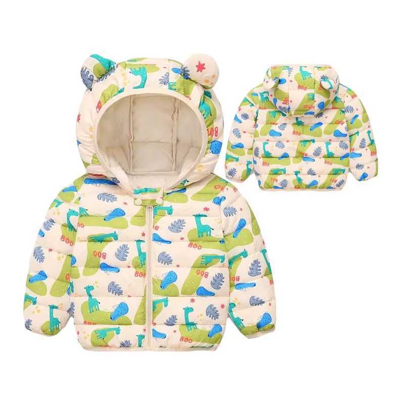 Childrens down cotton jacket 2024 new cartoon cute winter autumn hooded thick warm childrens boys and girls clothing jacket 0-5y W240814