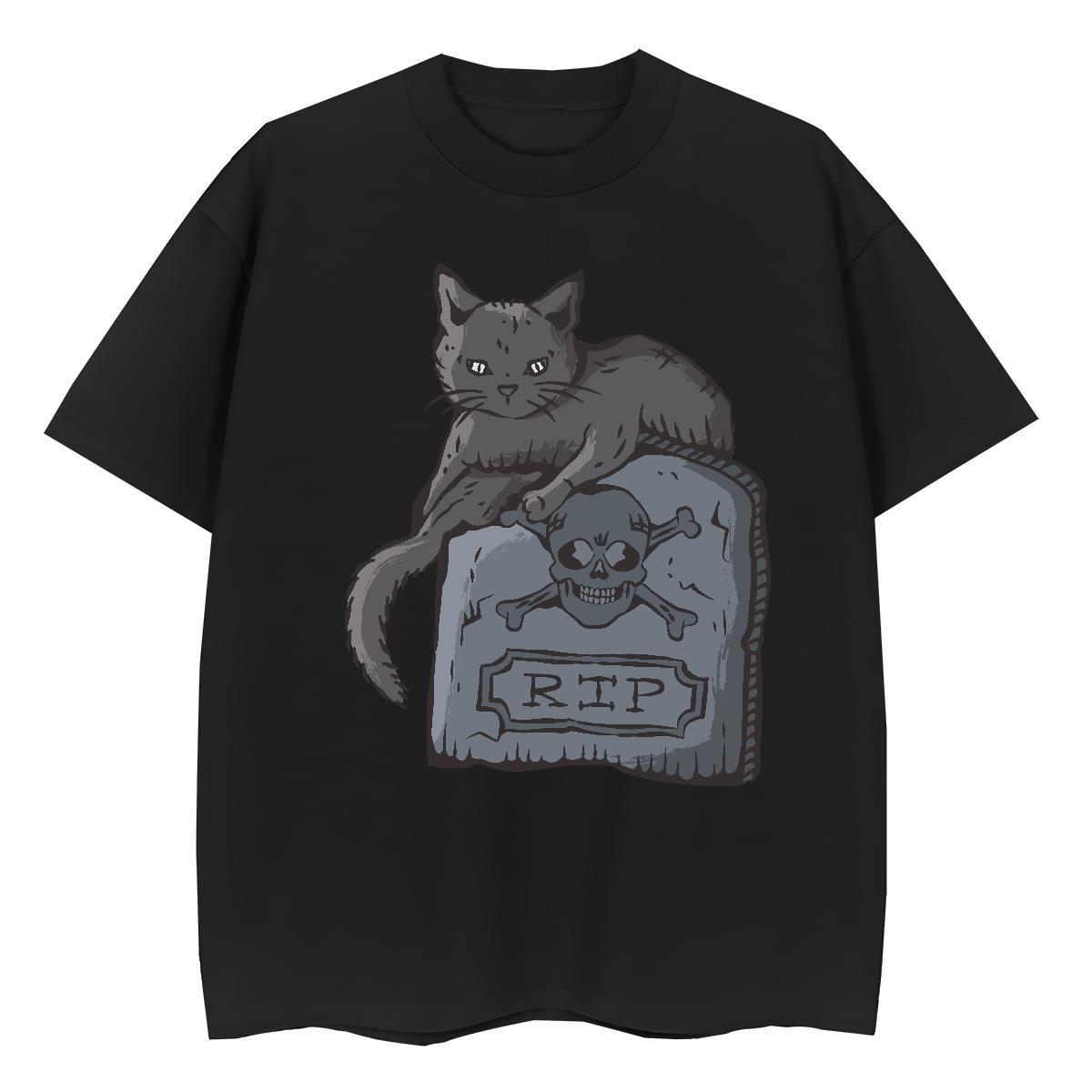 Unisex Mens T Shirts cat Crew Neck Breathable Street Casual Anime 230g Cotton Men Tops Tees 2024 Summer Tops Shirt