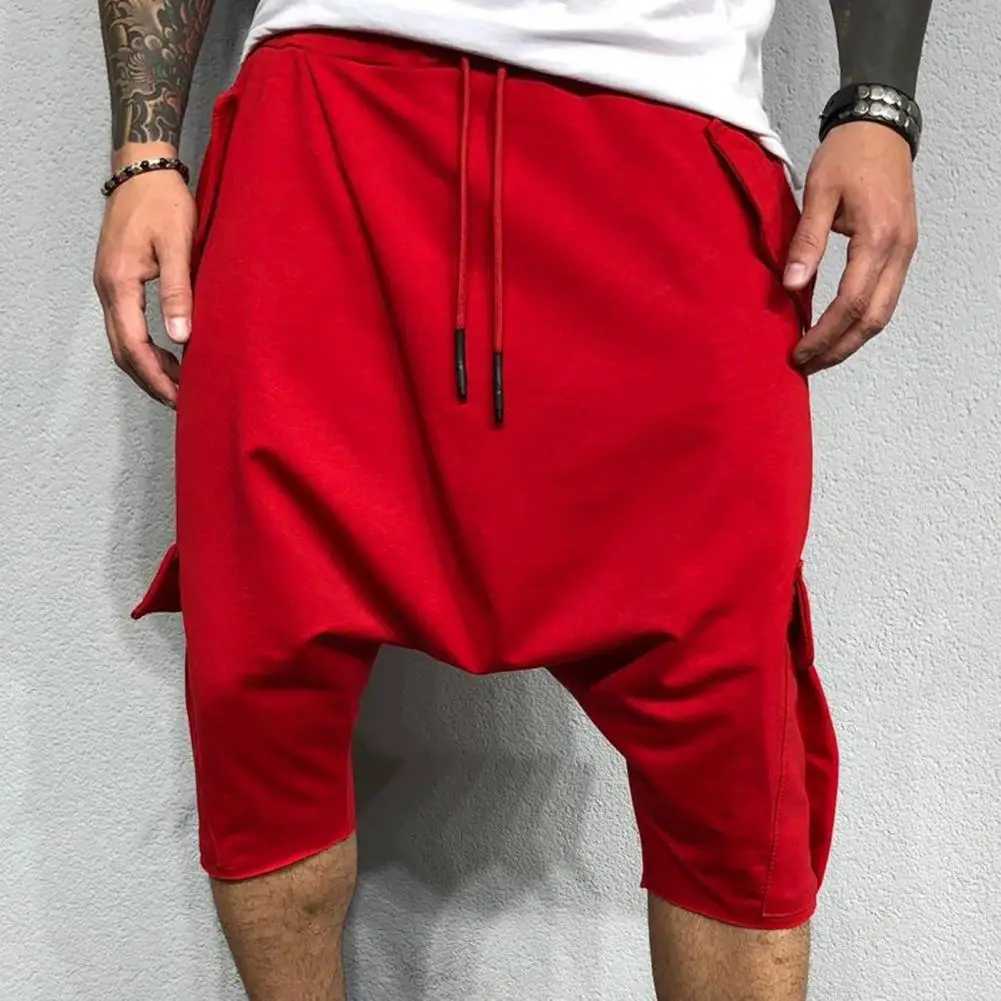 Cotton low crotch hip-hop mens pants pocket harem pants soft brushed solid color casual loose pants cut pantsW240725