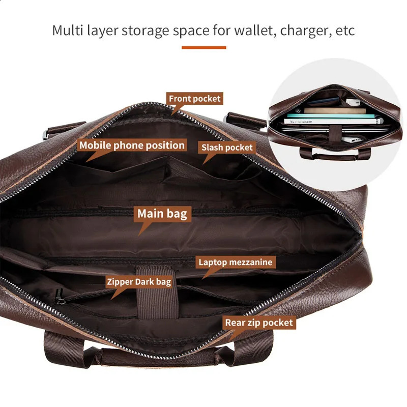Genuine Leather Men Handbags Laptop Bags Male Business briefcase Travel Messenger Bags Mens Crossbody Shoulder Bag 240813