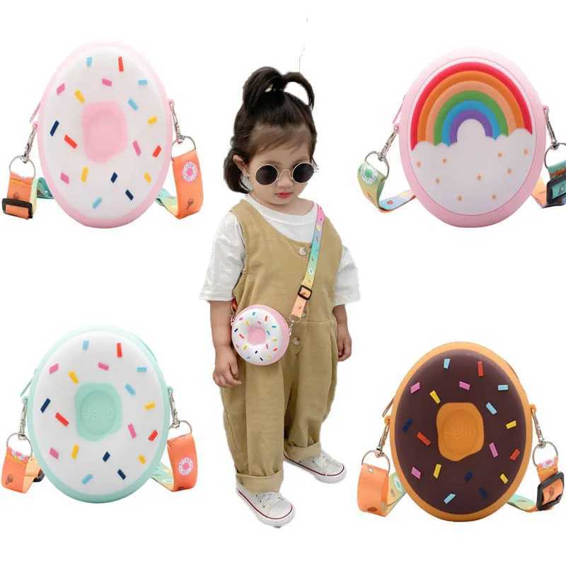 Girls donut cross bag childrens cute shoulder bag boys silicone mini coin wallet childrens rainbow messenger handbag W240813