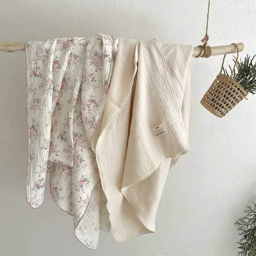 Floral Muslin Swaddle Blanket 100% Cotton Baby Bath Towel Wrap Muslin Swaddle Blankets Newborn Muslin Blankets Soft Waxy Blanket Y240815