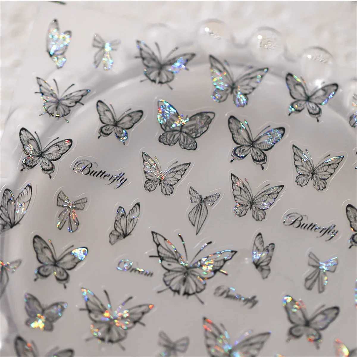 1pcs 5D Japanese Black Butterfly Nail Art Stickers Glitter Shiny Kawaii Self Adhesive Manicure Decorations Tool Decals AccessoryXJ240814