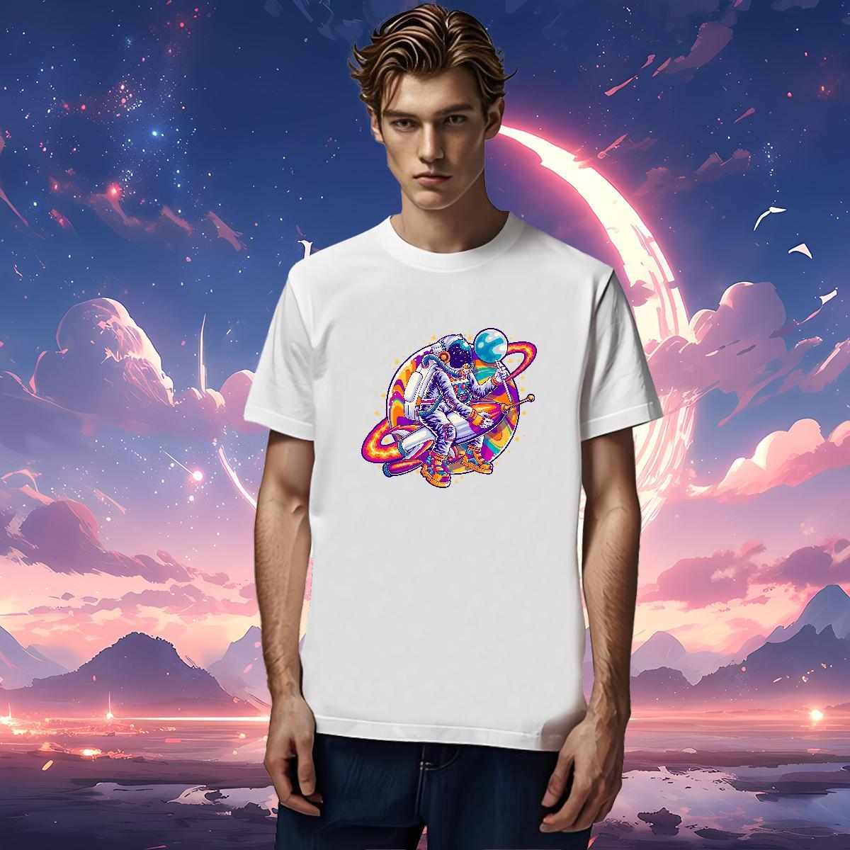 T shirt 230g 100% Cotton universe Casual Daily Wear O Neck Short Sleeves Black Oversized Men Tees DIY Customized Loose Polos