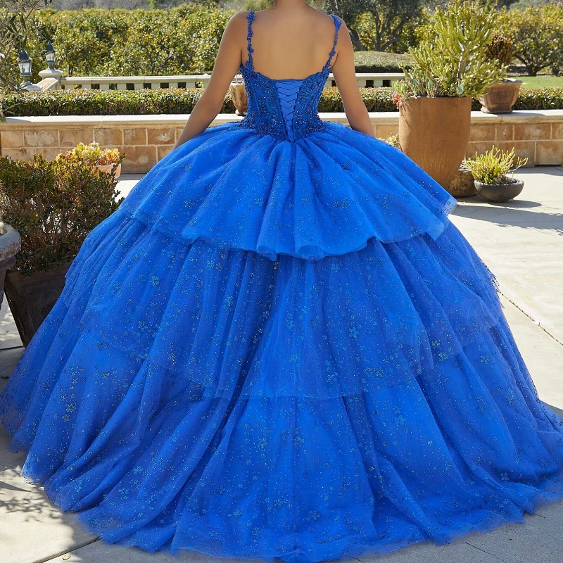 Royal Blue Princess Quinceanera Dresses Ball Gown 2025 Off Shoulder Beaded Crystals Tiered Tull Sweet 16 Prom Party Gown Lace-Up