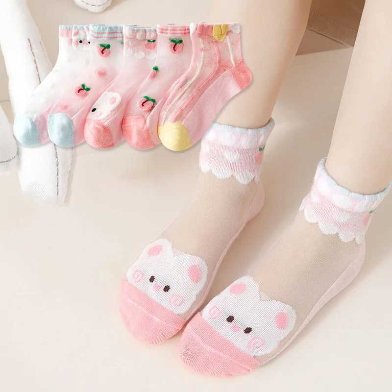 5 pairs/batch of summer soft cotton girls socks breathable childrens short ankle socks childrens lace princess net cartoon socks W240814