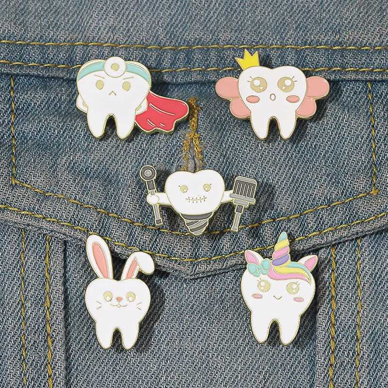 Cute teeth enamel pin rabbit animal teeth Brooch badge metal lapel pin backpack cap gift doctor nurse jewelry free delivery W240815