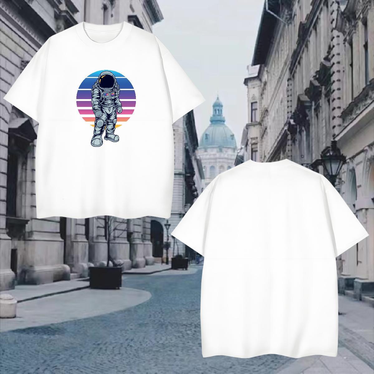 T-Shirts for Men 230g Cotton universe High Street Hip Hop Short Sleeve O-Neck Cartoon Print Tshirts Casual New Loose Clothings