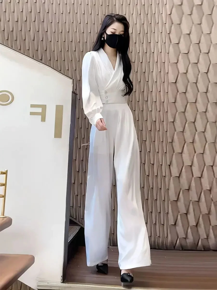 Blouse and Pant Sets for Women 2 Pieces White Wide Leg Holiday Outfits Trousers Woman Spring Autumn Shirt Wholesale Bulk D 240814