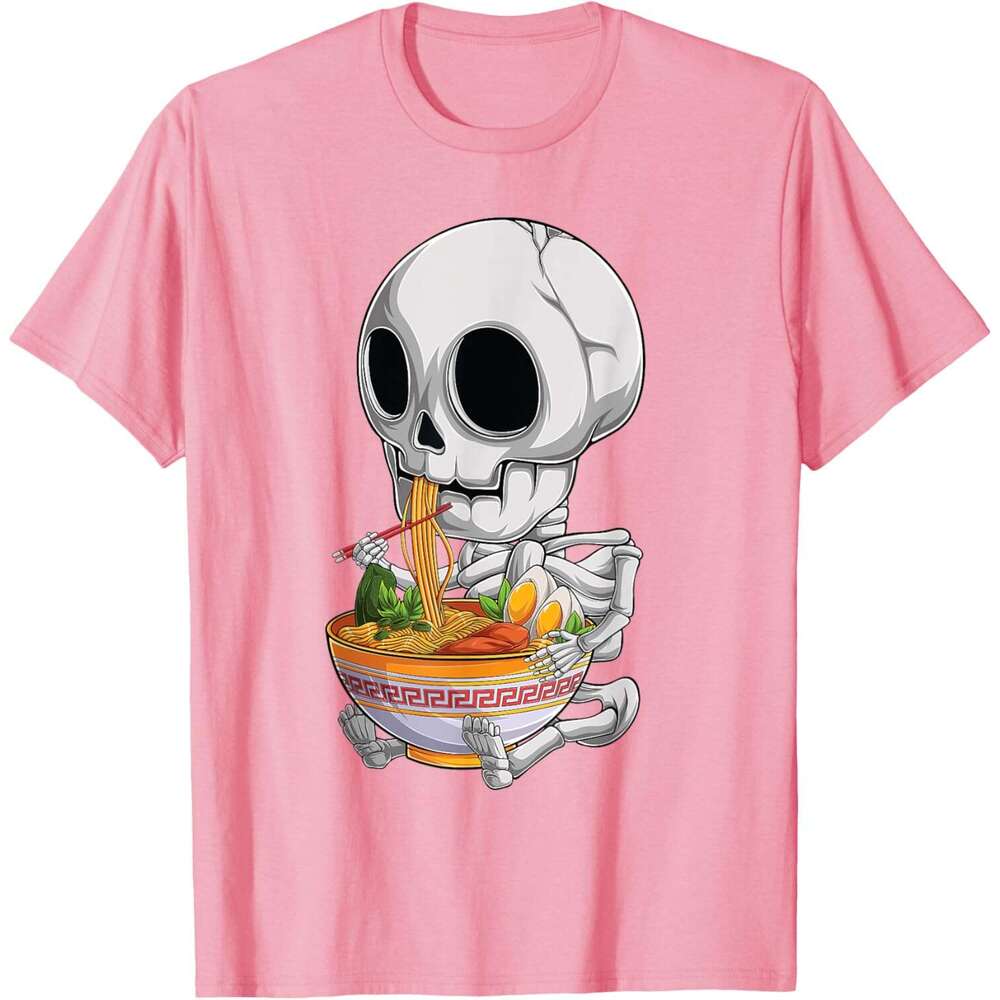T shirt for Mens kawaii japanese anime Skeleton Halloween ramen Food Lovers T-Shirt Shirts Tshirt Graphic Tee Casual Tops Clothes Short sleeve 2025