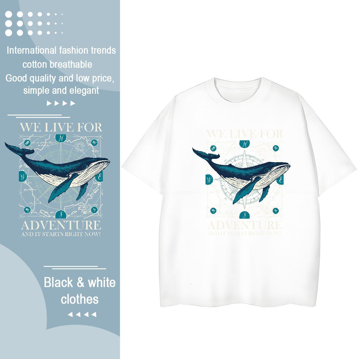 Cool T Shirts Men fish Short Sleeve O-Neck Casual Beach Black White 100% Cotton 230g Men Tshirts New Top Tees