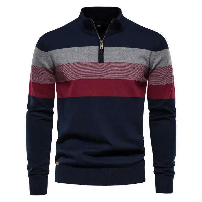Autumn and Winter European and American Mens Standing Neck Sweater Pullover Slim Fit ElasticXJ240814