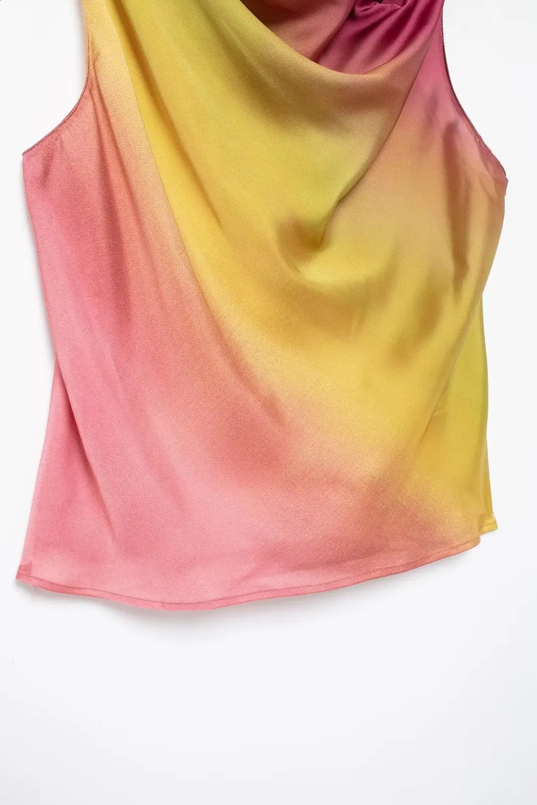 TRAFZA Fashion Women Skirt Suit Tie Dye Folds Metal Decorate Sleeveless Slim Top Elegant Chic Printed Midi Skirt Mujer 240815