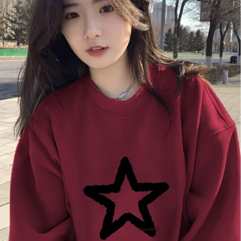 Star print hoodie for women 2024 autumn winter new Korean version loose and versatile student long sleeved thin pullover top trendy dongdumaoyi