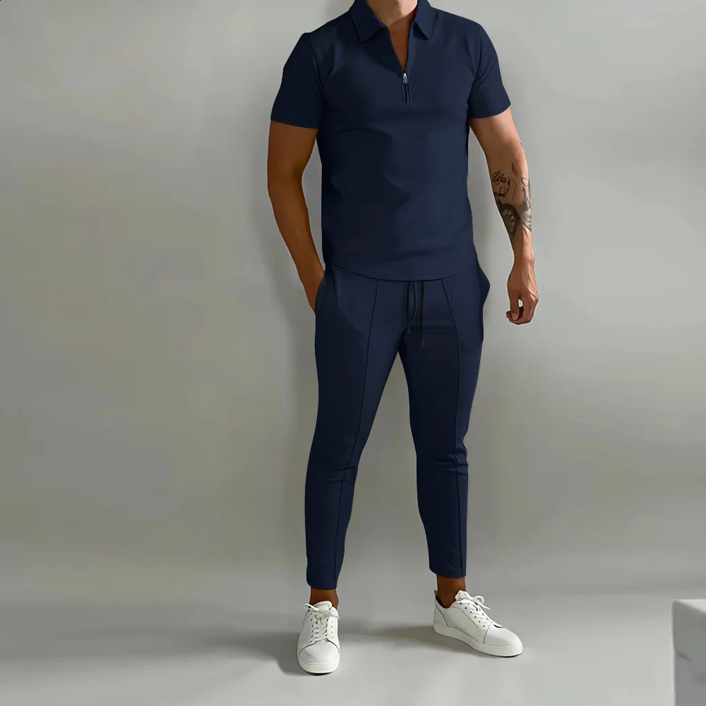 2024 Summer Short-sleeved Mens Fashion Slim-fit Trend Suit Youth Leisure Fitness Sports Mens suit 240816