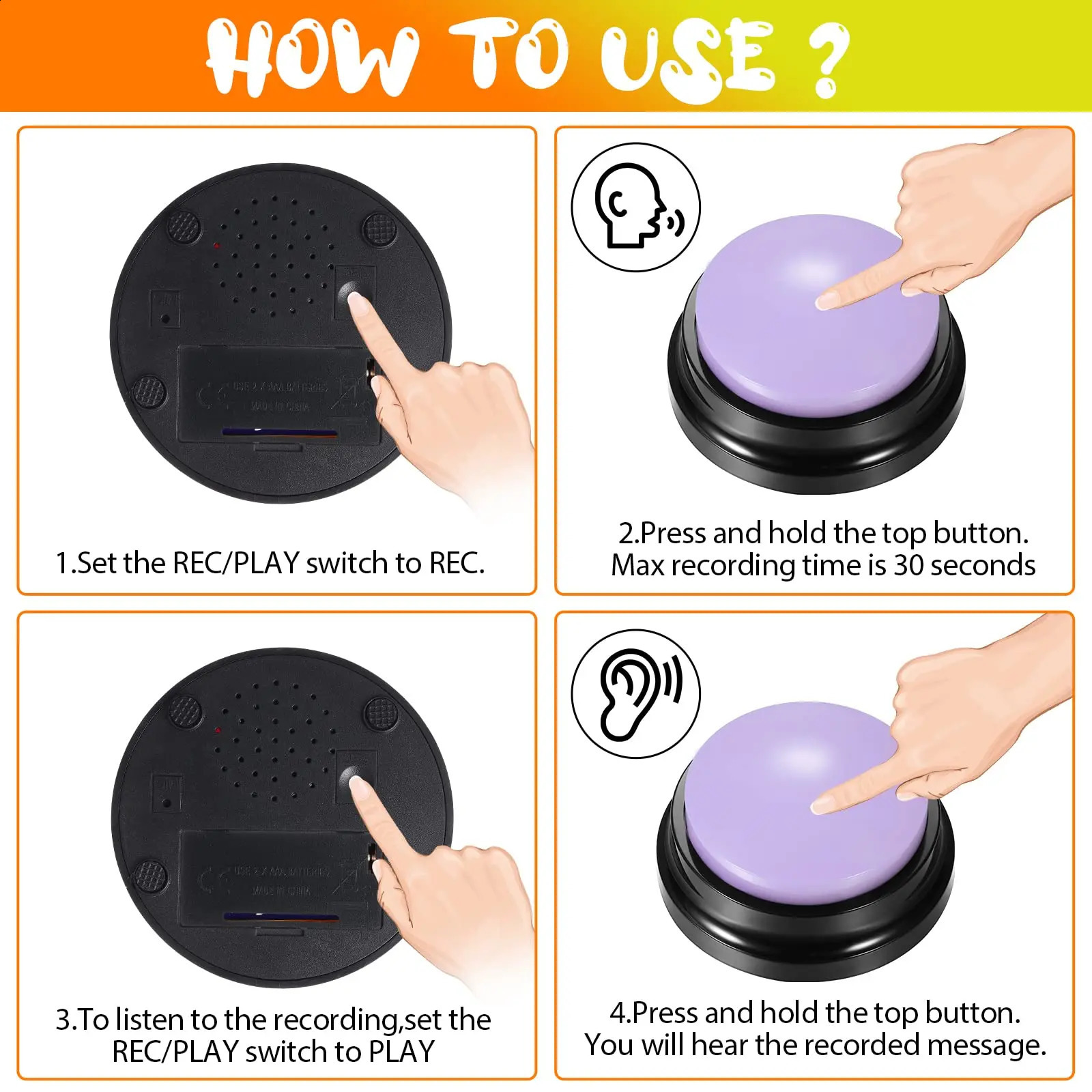 Dog Talking Buttons for Communication Record Button To Speak Buzzer Voice Repeater Noise Makers Party Toys Answering Game 240813