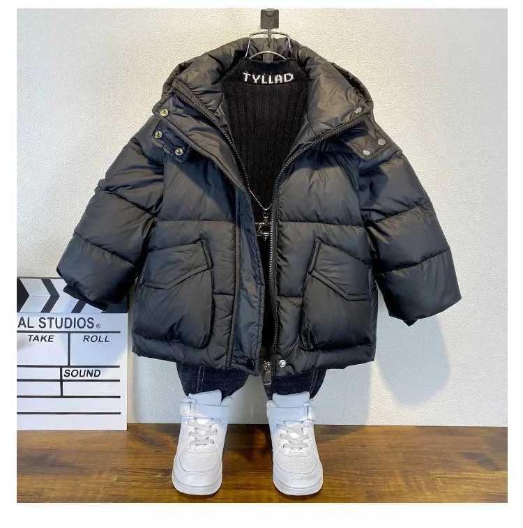 Childrens clothing boys down cotton jacket 2024 winter new style childrens cotton jacket fashionable cool baby medium long jacket W240814