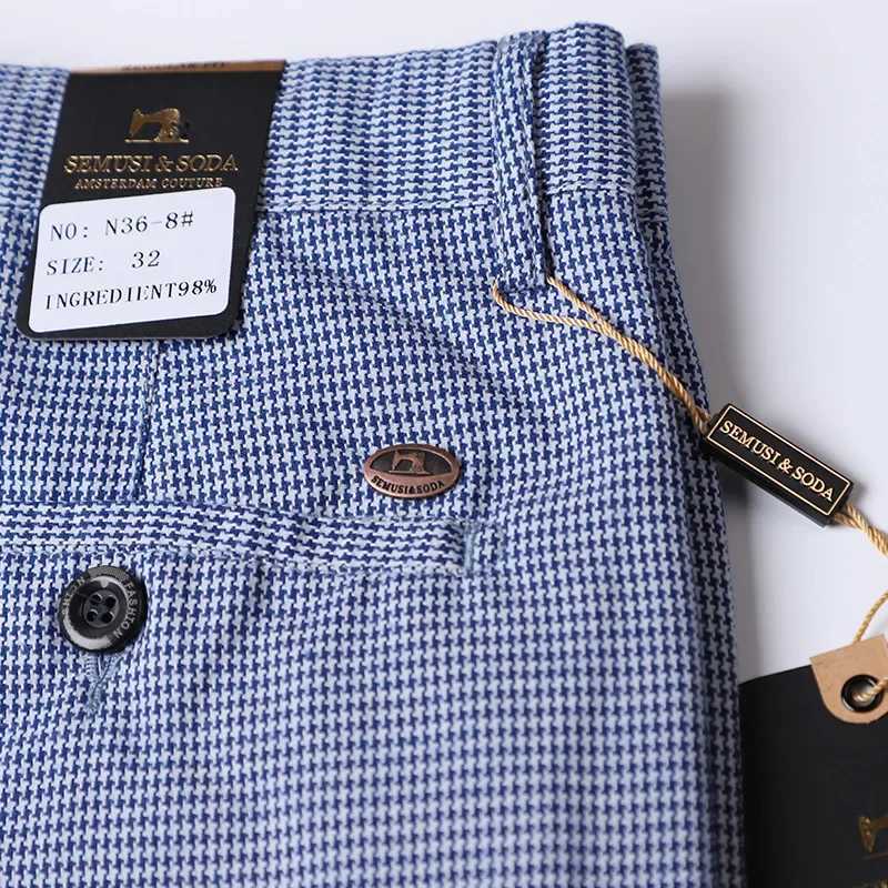 Summer flat bottomed pants mens ultra-thin blue set mens elastic business formal mens 40W240725