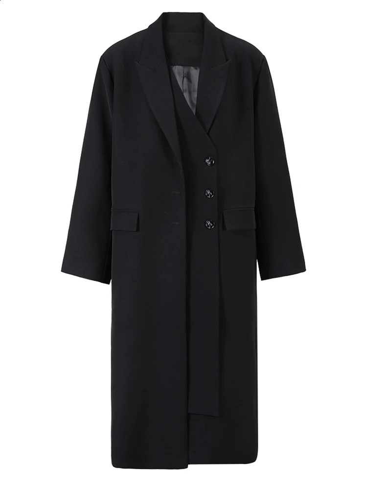 EAM beige doublelayer largesized trench womens lapel long sleeved loose fit suitable for windproof machine fashion springsummer 1DH0754 240814